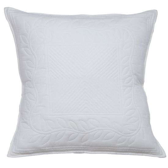 Vine Leaves Quilted Pillow Cover - White